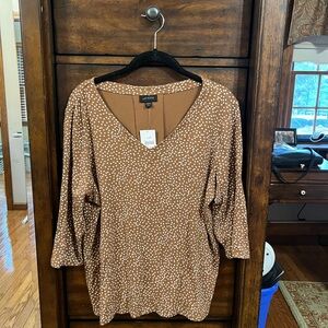Brown Polka Dot V-Neck Top